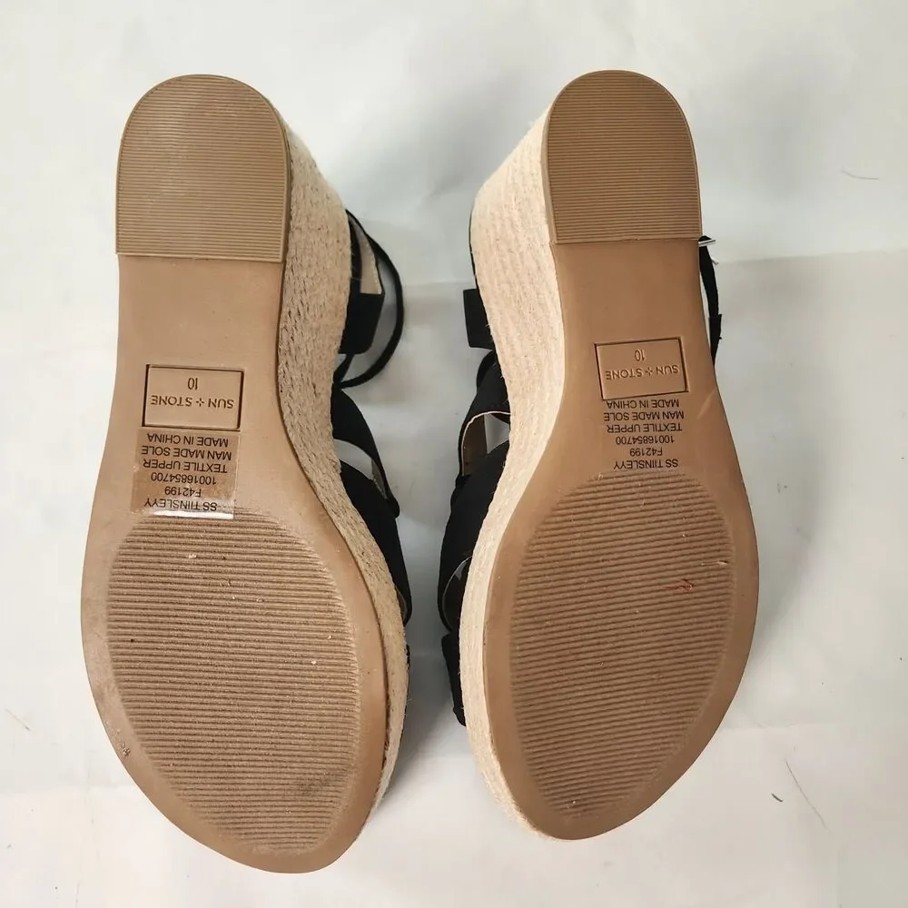 Sun + Stone Black Tiinsley Strappy Espadrille Platform Wedge Sandal 10 NWT